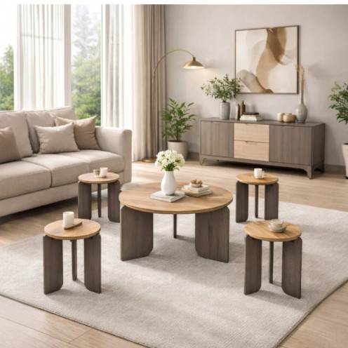 طقم طاولات شاي خشب 1+4 فاخرة وحديثة بعدة اللوان