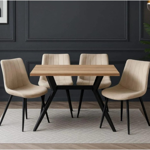 طاولة طعام 4 كراسي سطح خشب بقواعد حديد تصميم مميز بعدة اللوان