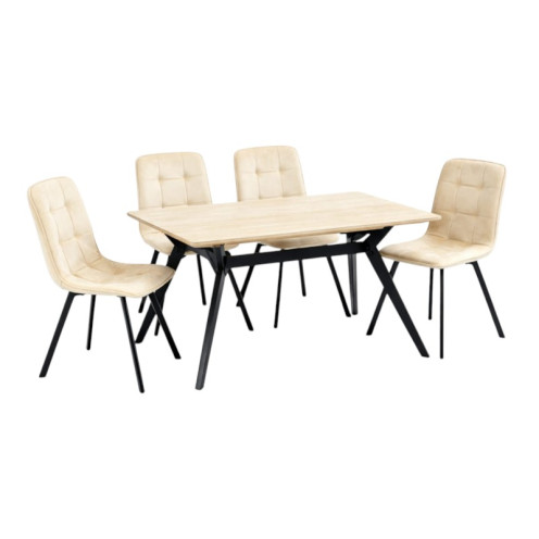 طاولة طعام 4 كراسي سطح خشب بقواعد حديد تصميم مميز بعدة اللوان