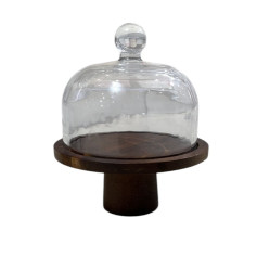  حامل كعك خشبي مزود بغطاء زجاجي على شكل قبة حديث
