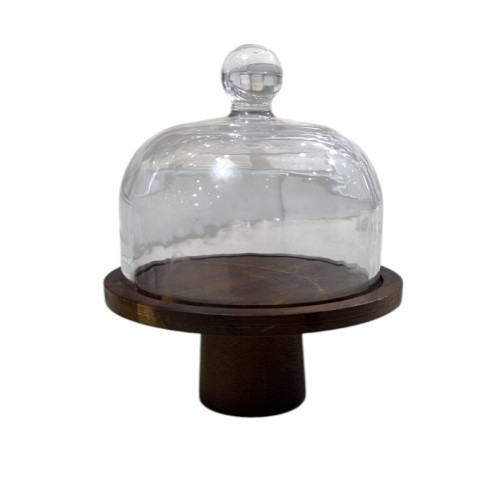  حامل كعك خشبي مزود بغطاء زجاجي على شكل قبة حديث