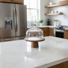  حامل كعك كبير خشبي مزود بغطاء زجاجي على شكل قبة حديث وعصري 