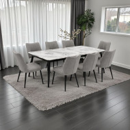 Marble dining table with 8 chairs, gray