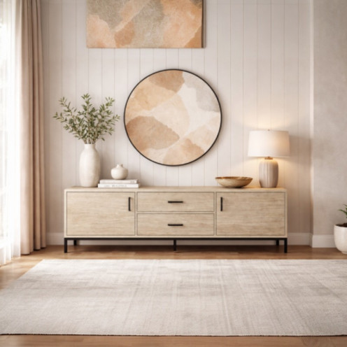 طاولة تلفزيون مودرن 160 سم — تصميم خشبي فاخر بأدراج وبابين