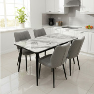 Marble Dining Table with a Unique Design - 4 Chairs - Gray
