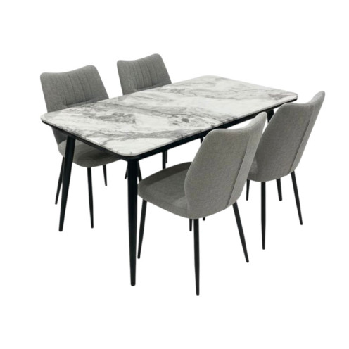 طاولة طعام رخام بتصميم مميز - 4 كرسي - رمادي 