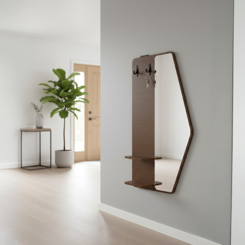  مرايا جدارية بعلاقة مع ارفف جودة عالية وأناقة عصرية باللون البني 