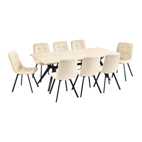 Brown wooden dining table with 8 chairs, 180*90*75 cm