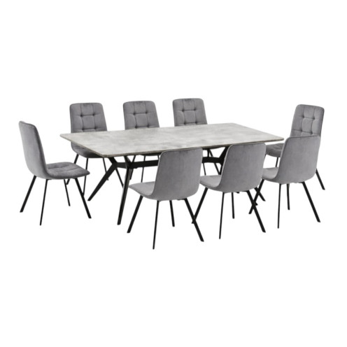 Brown wooden dining table with 8 chairs, 180*90*75 cm