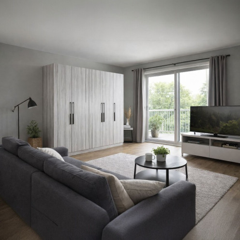 دولاب ملابس اربع ابواب خشب فاخر باللون الرمادي الفاتح