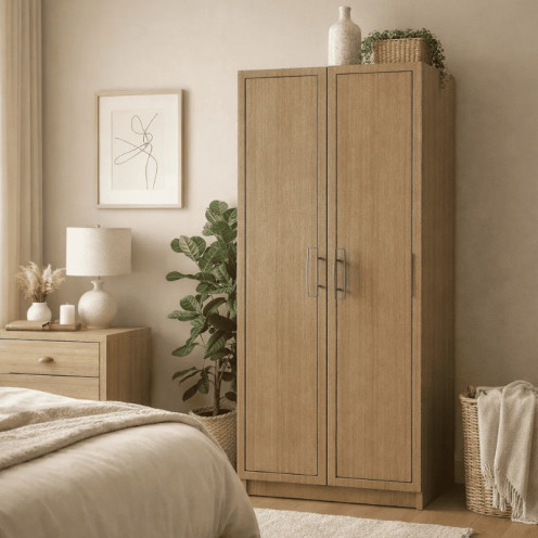 2-Door Wooden Wardrobe - Brown Wood 200-55-80 cm