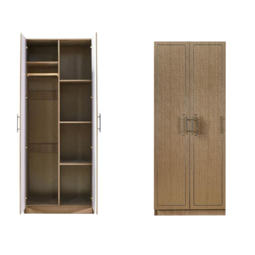 2-Door Wooden Wardrobe - Brown Wood 200-55-80 cm