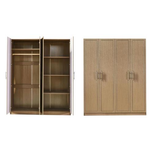 4-Door Wooden Wardrobe - Brown Wood 200-55-160cm