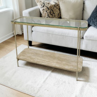 Console with clear glass and a light wood frame
