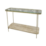Console with clear glass and a light wood frame