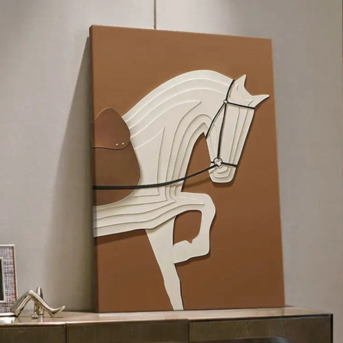 لوحة فنية خيل بيج مع بني جدارية مقاس 120x80