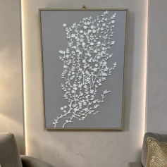 لوحة فنية جدارية  ورود بيضاء جميلة بخلفيه رمادية مقاس 120x80