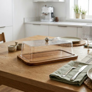 صحن تقديم خشبي غطاء اكريلك مستطيل بني 