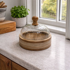 صحن تقديم خشبي هندي مع  غطاء دائري بني 