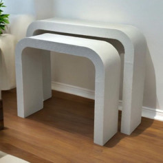 طاولة مدخل استقبال قطعتين باللون الابيض مقوس