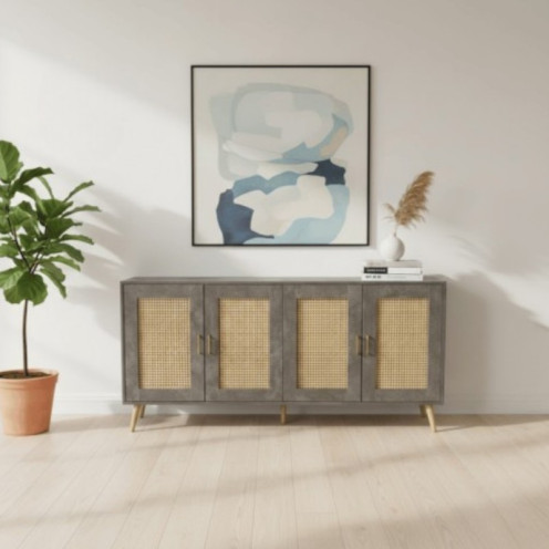 بوفيه مودرن 4 أبواب بتصميم انيق ومميز باللون الرمادي 160 سم