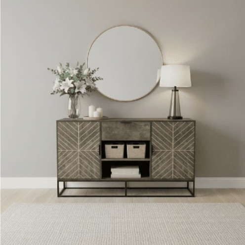 دولاب بوفيه خشب بعدة اللوان بقواحد حديد - 160 سم