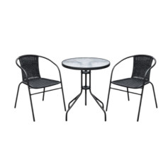 طاولة زجاج مع 2 كراسي خارجية بعدة اللوان حديث