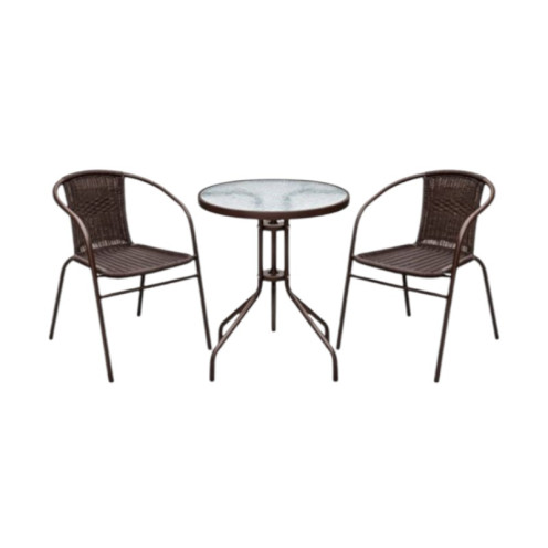 طاولة زجاج مع 2 كراسي خارجية بعدة اللوان حديث