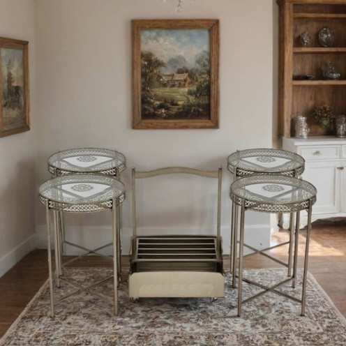  طقم طاولات خدمة فاخر مكون من أربع طاولات مع عربة تقديم