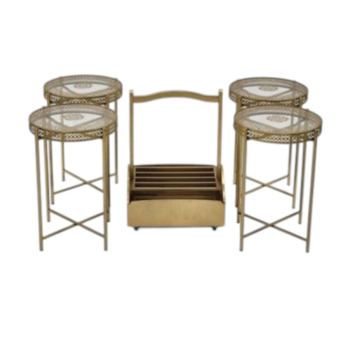  طقم طاولات خدمة فاخر مكون من أربع طاولات مع عربة تقديم