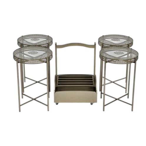  طقم طاولات خدمة فاخر مكون من أربع طاولات مع عربة تقديم