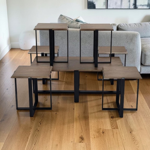 طقم طاولات خدمة 6 قطع + طاولة رئيسية خشب بعدة اللوان 