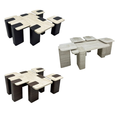 طقم طاولات ضيافة خشب 4+1 تركي بتصميم راق وحديث بعدة اللوان 