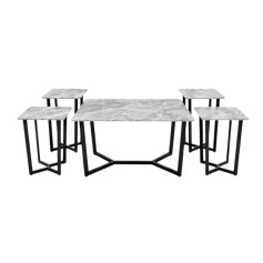 طقم طاولات بورسلان أنيق بتصميم مودرن مكون من طاولة رئيسية وأربع طاولات بعدة اللوان