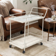 عربة تقديم زجاج مع خشب دورين بعجلات مقاس 75سم