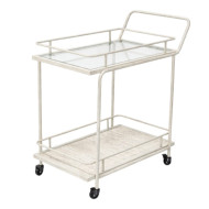 عربة تقديم زجاج مع خشب دورين بعجلات مقاس 75سم