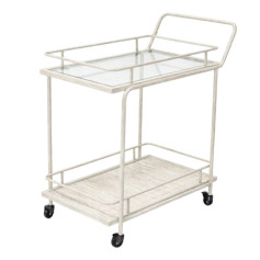 عربة تقديم زجاج مع خشب دورين بعجلات مقاس 75سم