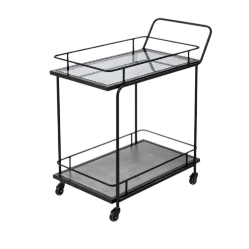عربة تقديم زجاج مع خشب دورين بعجلات مقاس 75سم