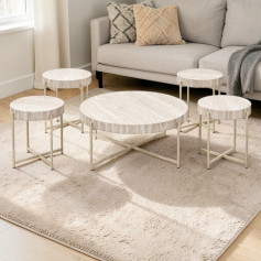 طقم طاولات 1 + 4  خدمة وضيافة سطح خشبي بعدة اللوان فاخر