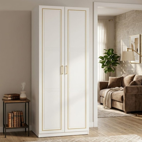 Luxurious and Modern 2-Door Wardrobe in White and Gold