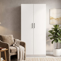 خزانة ملابس 2 باب ابيض كامل – دولاب ملابس بأرفف متعددة لغرف النوم