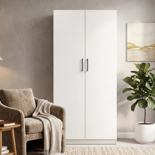 خزانة ملابس 2 باب ابيض كامل – دولاب ملابس بأرفف متعددة لغرف النوم