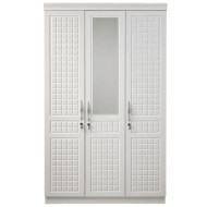Elegant 3-Door White Wardrobe with Mirrored Center – Modern Closet