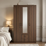 Elegant 3-Door White Wardrobe with Mirrored Center – Modern Closet