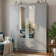 Modern 4-Door Gray Wardrobe – Modern Mirrored Central Wardrobe