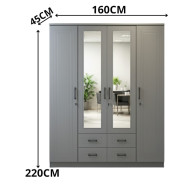 Modern 4-Door Gray Wardrobe – Modern Mirrored Central Wardrobe