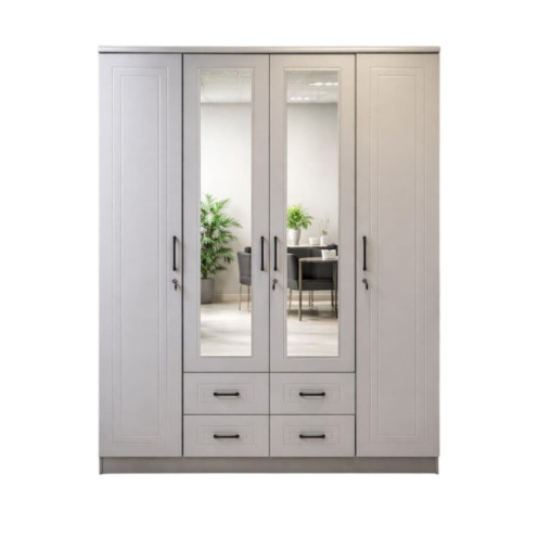 دولاب ملابس 4 أبواب رمادي مودرن – خزانة ملابس بمرايا بالوسط حديث