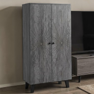 Tall, two-door shoe cabinet with a distinctive and modern design in gray.