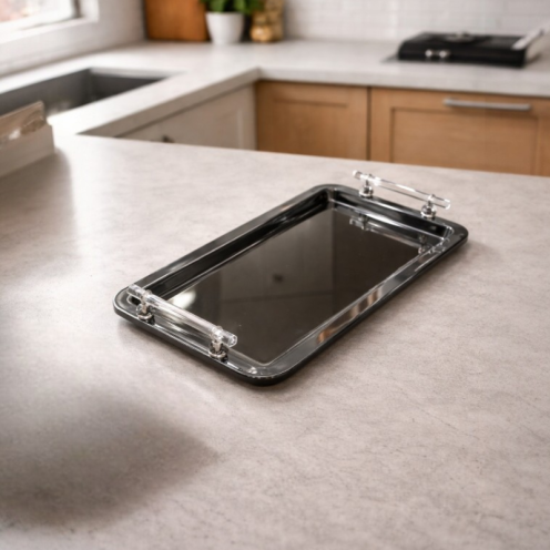 صينية تقديم مستطيلة مصنوعه من الستانلس ستيل اللامع مع مقابض كريلك 