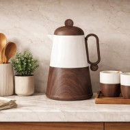 ترمس 1 لتر - لون بني + ابيض بتصميم مميز وحديث 